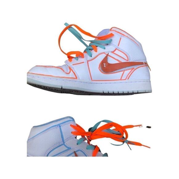 Custom Nike Air Jordan 1 Mid White Pure Platinum Swoosh Size 10.5 - Picture 12 of 16